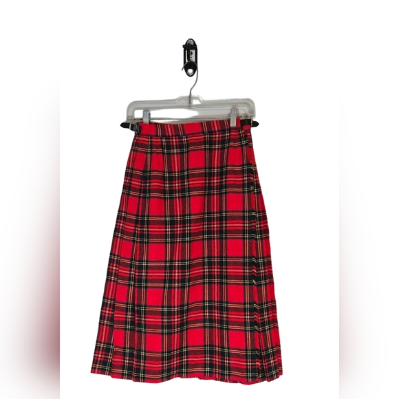 Vintage Dresses & Skirts - Vintage Red Plaid Midi Skirt with black belt detail